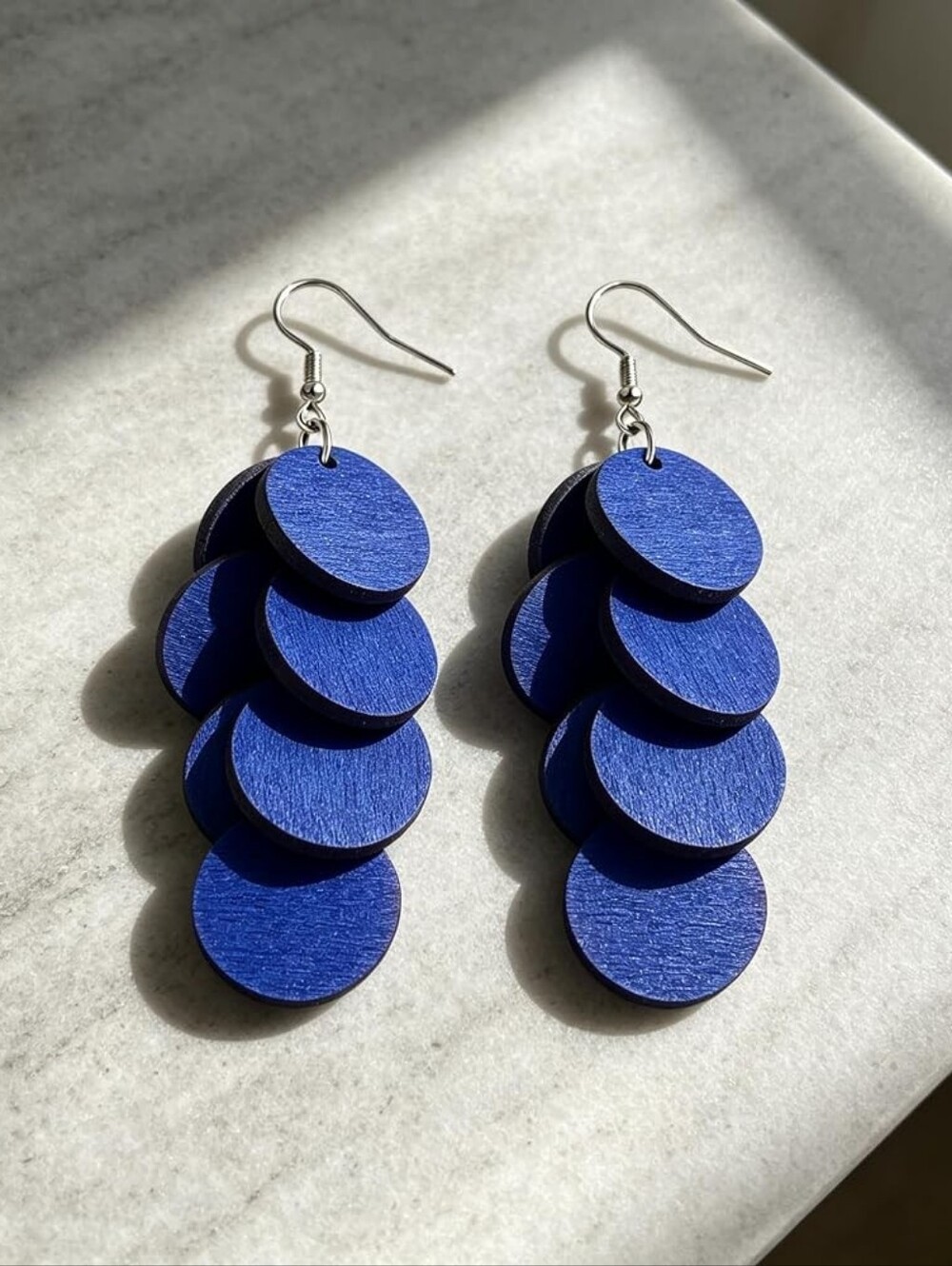 Boho Wood Layered Long Dangle Earrings - Picture 3 of 3